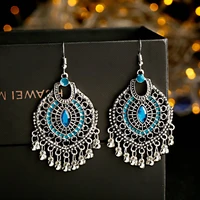 indian jewelry ethnic blue crystal hollow drop earrings tassel wedding womens accessories earrings retro alloy jhumka earrings
