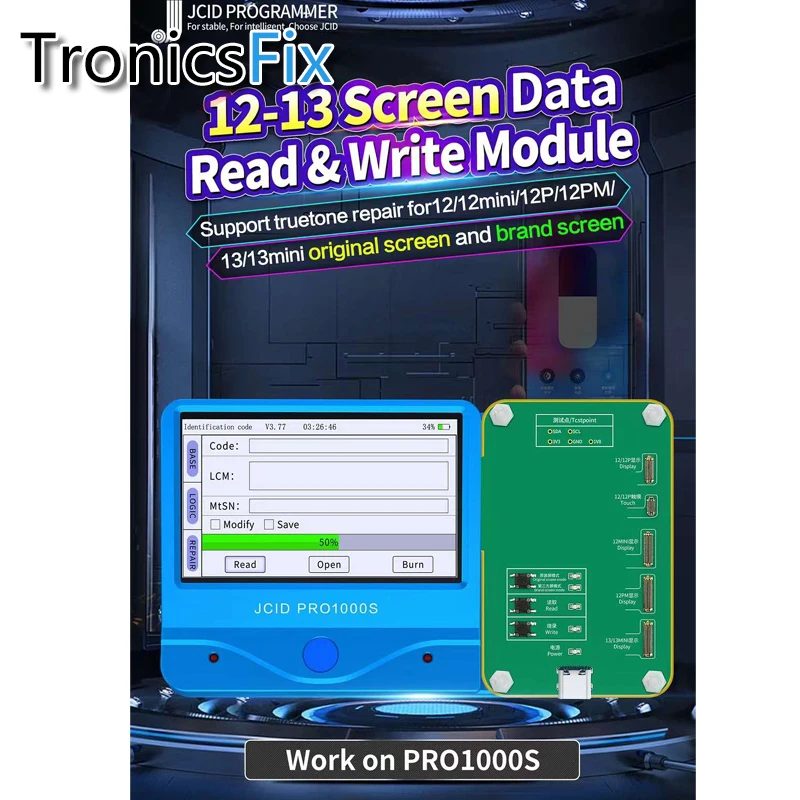 

JC Pro1000S True Tone Module for IPhone 12 13 Original/non-original Screen Color Recovery Screen Data Read Write Repair Tool