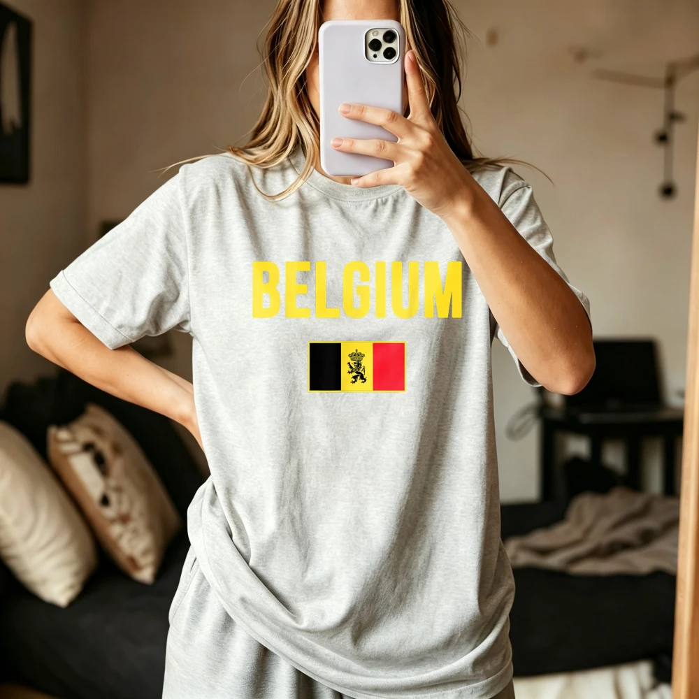 Фото Футболка с принтом бельгийского флага, символизирующая гордость Бельгии, повседневная модная свободная футболка в стиле харадзюку для мужчин и женщин, с коротким рукавом, из хлопка. №3