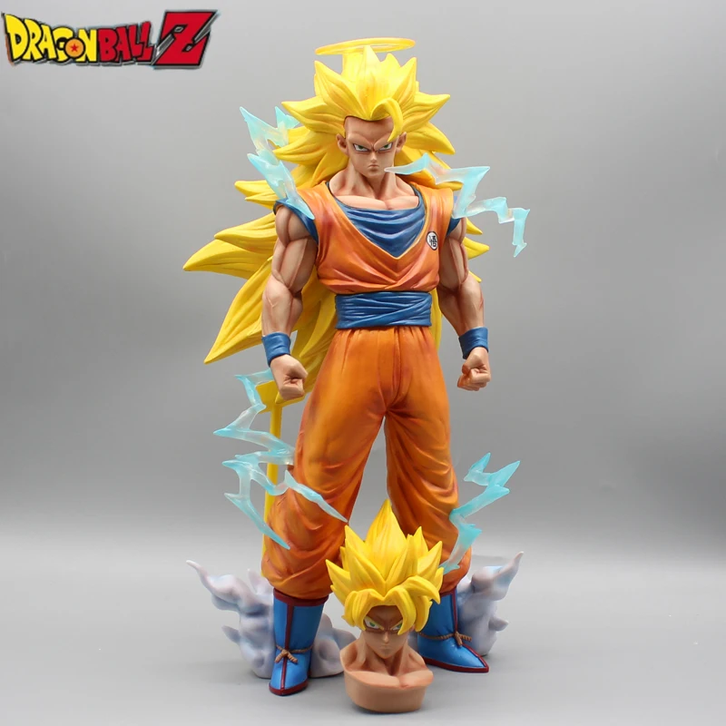 

35cm Anime Dragon Ball Z Son Goku Figures Ssj3 Super Saiyan 3 Pvc Action Figurine 2 Heads Gk Statue Collectible Model Toys Gift