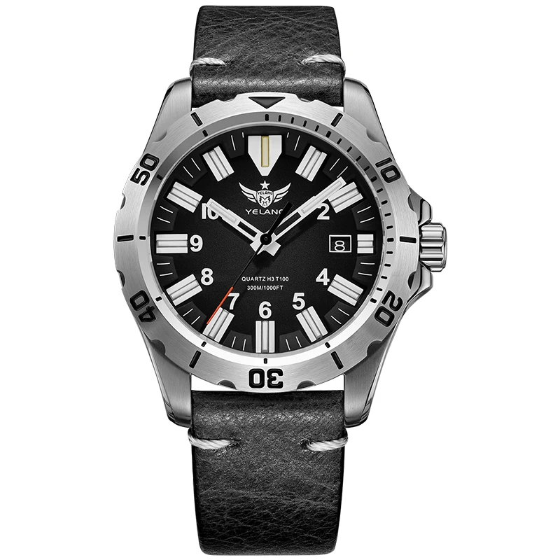 Фото Мужские кварцевые часы YELANG 42MM V1036 с люминесцентным циферблатом, литиевым механизмом (10 лет службы), вращающимся циферблатом, водонепроницаемостью 30ATM (300 м), в стиле милитари №3