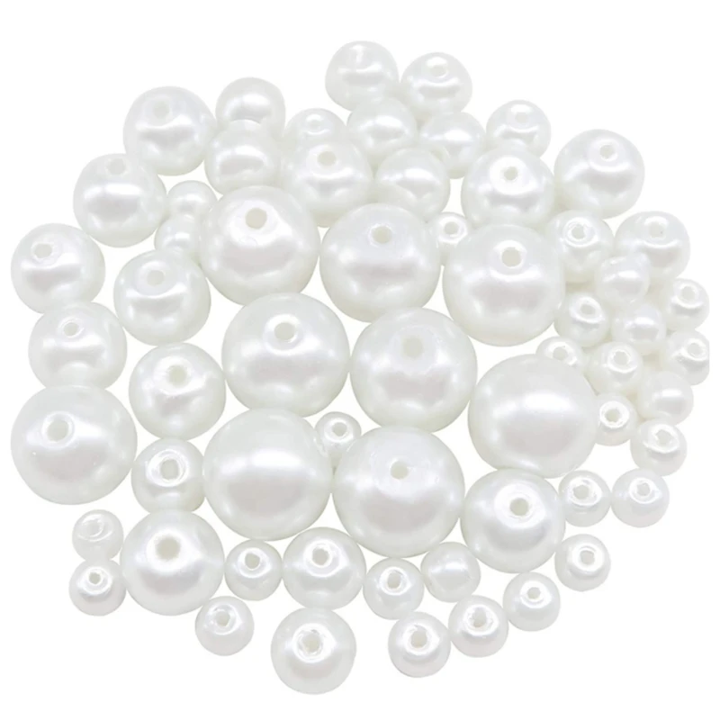 

370 Beads White Pearl Beads With Holes 4,6,8,10Mm Beads Combination For Jewelry Making Vase Filling And Home Decoration