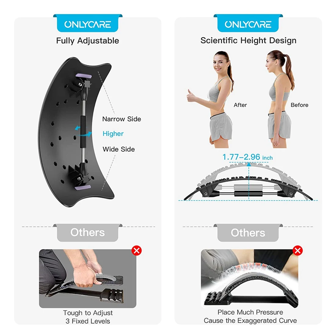 

Upgraded Back Stretcher For Lower Upper Back Pain Relief, Fully Adjustable Back Cracker With Magnetic Massage Point