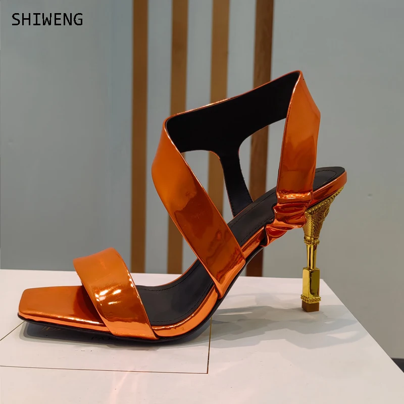 

Женские босоножки на высоком квадратном каблуке, сандалии с открытым носком и металлическим каблуком, Элегантные классические свадебные туфли, Новинка лета 2023