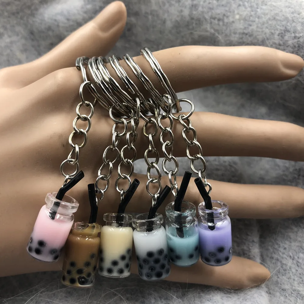

New Pearl Milk Tea Keychain Fashion DIY Handmade Pearl Milk Tea Coffee Cup Keychain Key Ring Alloy Charm Gift Charm