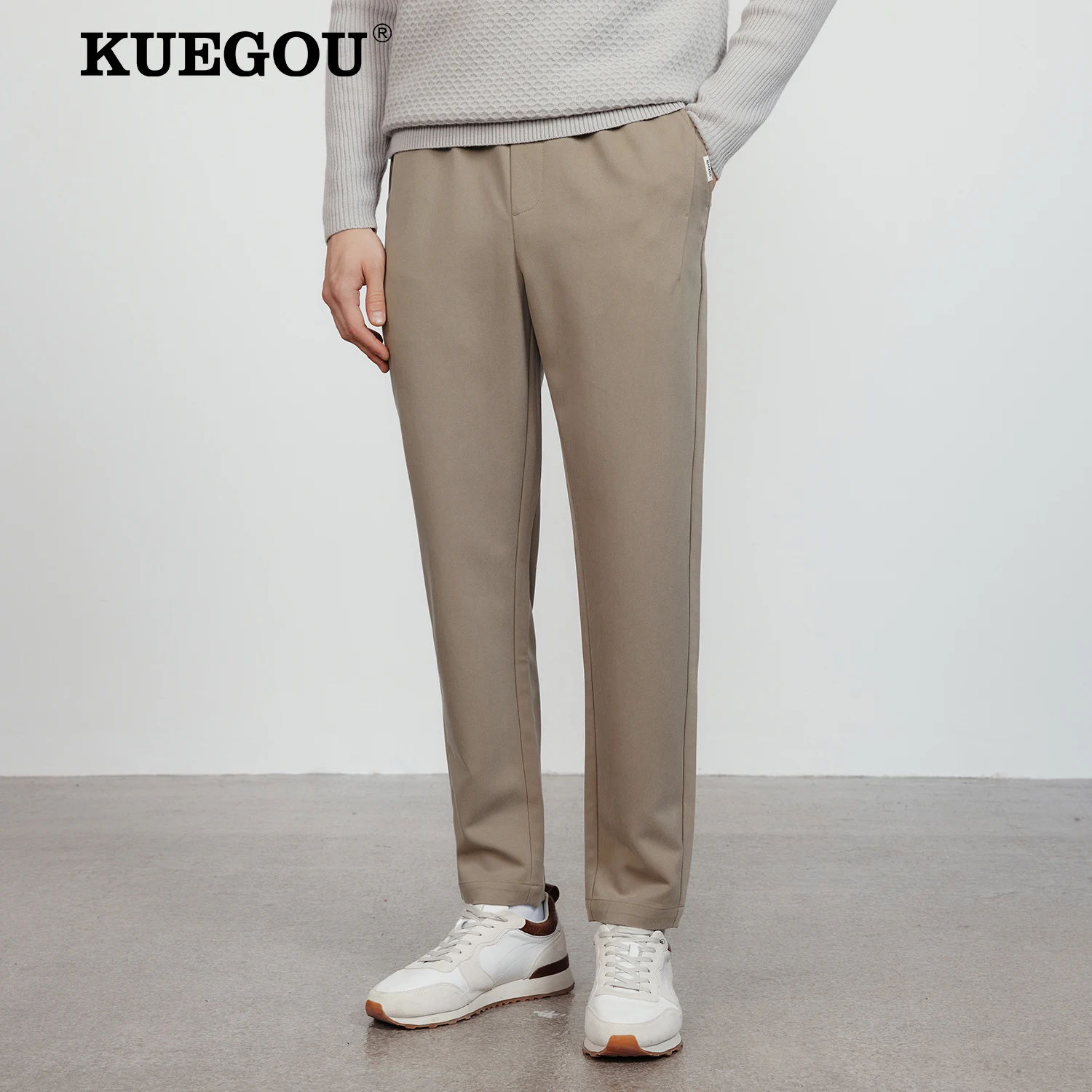 

KUEGOU 2022 Autumn New Sweatpants For Men Comfortable Tapered Ankle-Length Casual Pants Drawstring Trousers Smart Caeual 5012