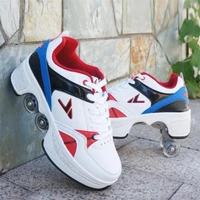 pu leather adult sport roller skate shoes casual deformation parkour sneakers skates with 4 wheel for rounds children of running