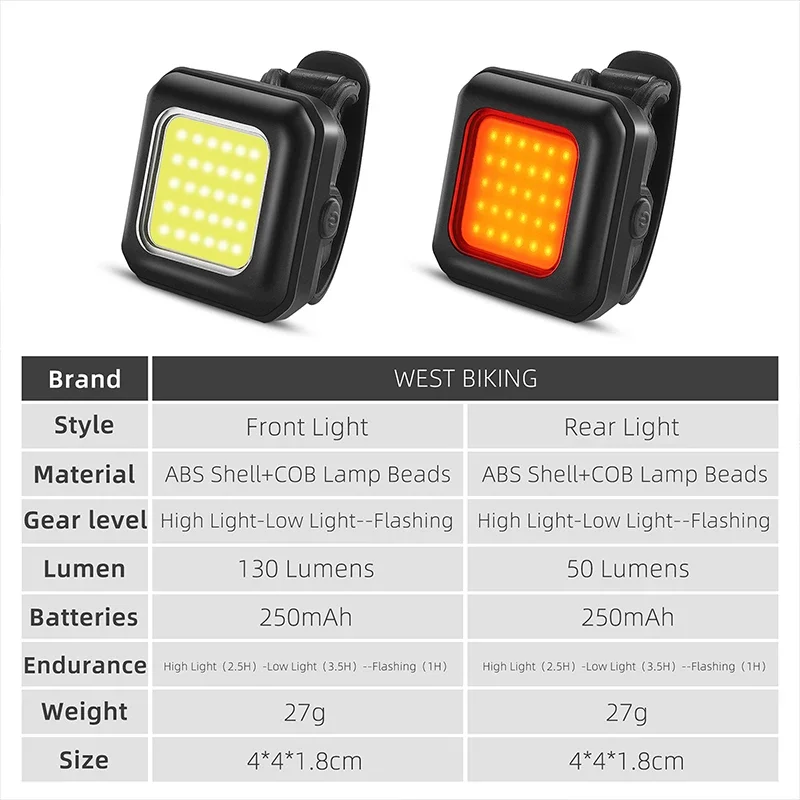 WEST BIKING New Bike Rear Lights Usb Rechargeable Mountain Bicycle Tail Light Led Cycle Headlight With Head