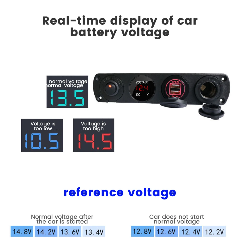 

Car Charger Switch Panel 12V Dual USB Socket LED Voltmeter Power Outlet ON-OFF Cigarette Lighter Toggle Switch For Vehicle Yacht