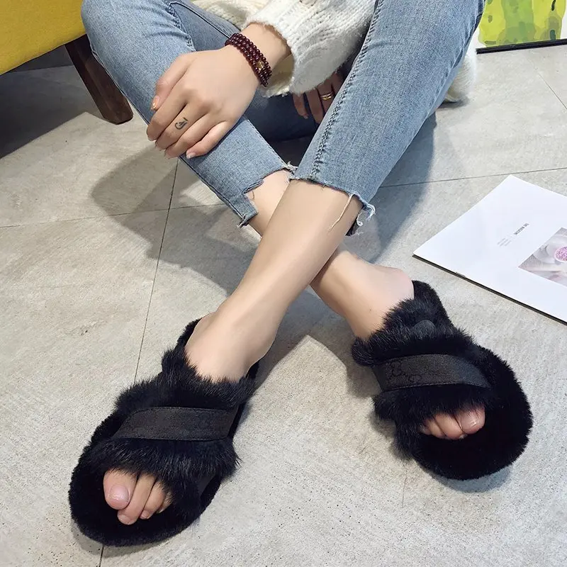 

Женские плюшевые тапочки с перекрестными лямками, новинка 2022, Корейская версия, универсальная удобная женская обувь на мягкой подошве, улич...