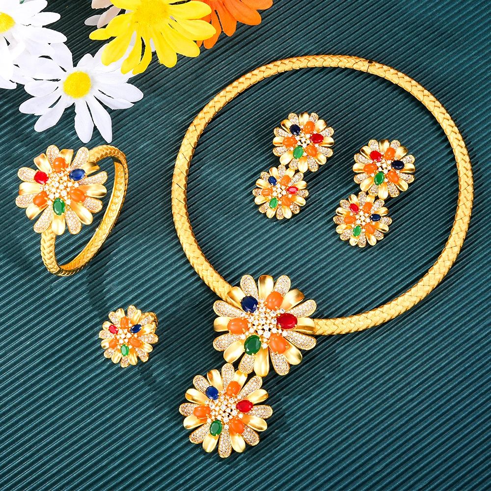 

Missvikki 5 Colors Shiny Luxury Princess Necklace Bangle Earrings Ring Jewelry Set Brides Wedding Jewellery Full Cubic Zirconia