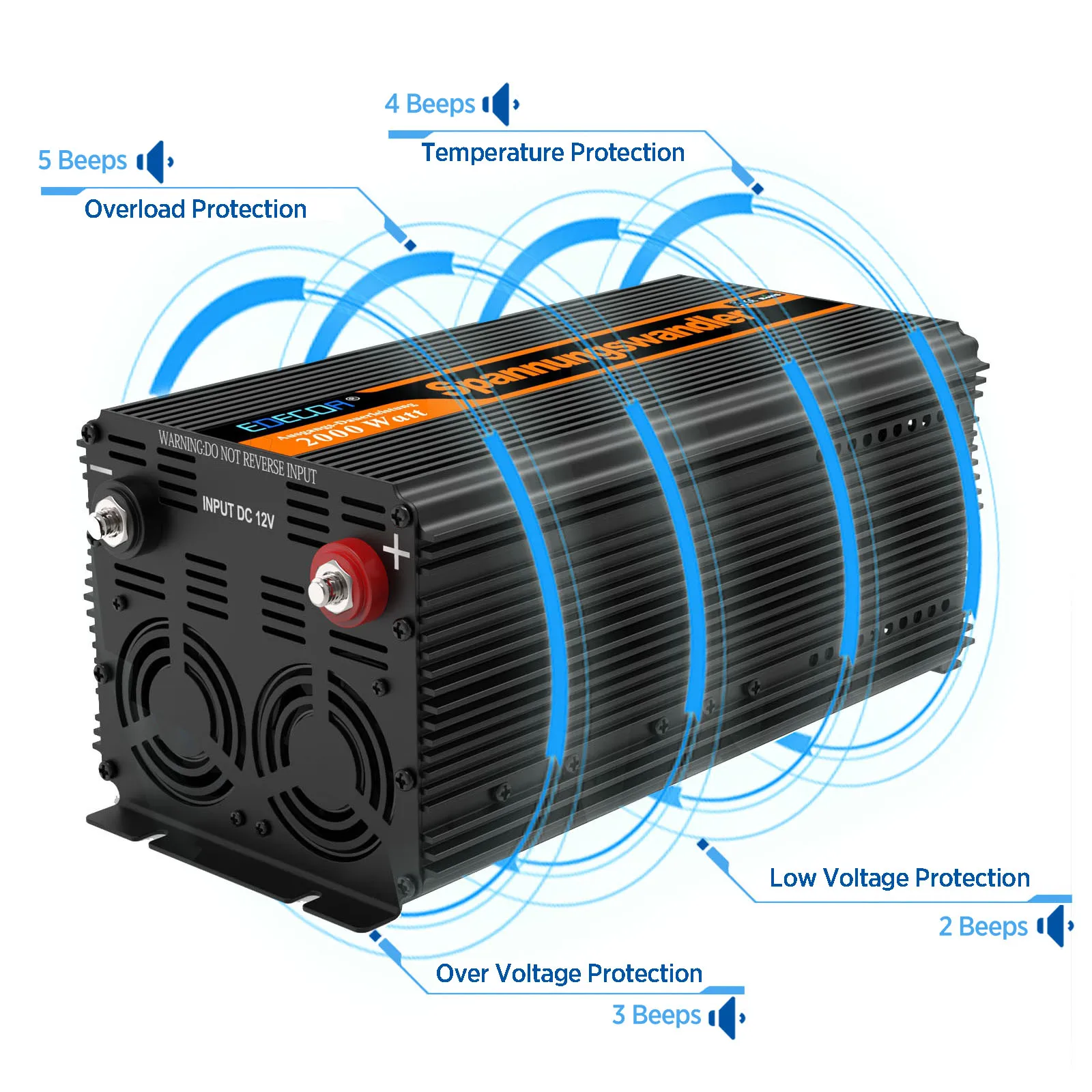 EDECOA 2000W DC 12V 24V to AC 220V 230V modified sine wave power inverter with LCD remote controller for car home solar system