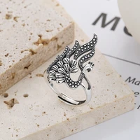 s925 sterling silver womens large rings retro ethnic style peacock phoenix shape hollow opening adjustable ring luxury jewelry