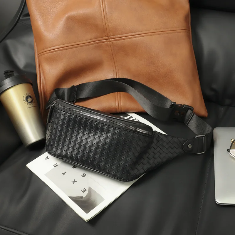 Men's Fashion Brand Designer Simple Braid Embossed Chest Packs Casual Trend Shoulder Waist Bag for Men Fanny Pack поясная сумка