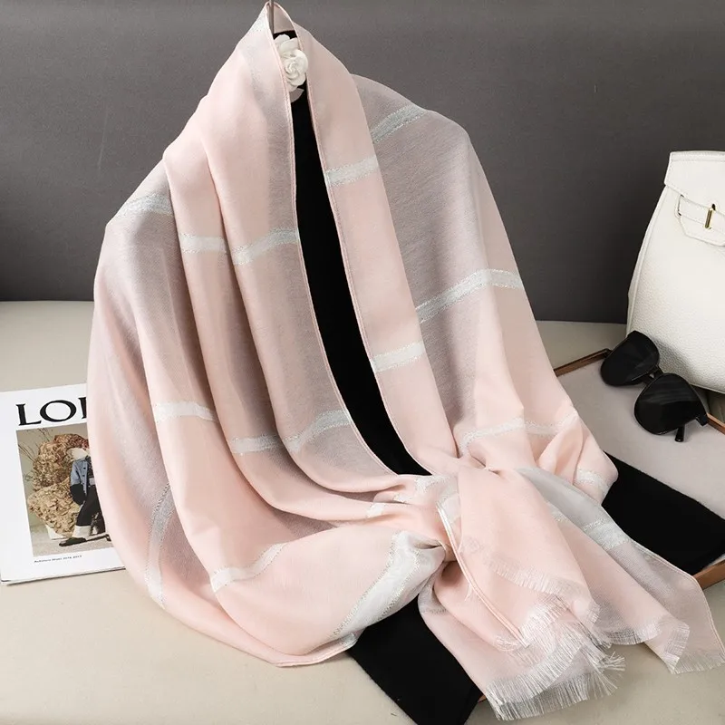 Женский хлопковый жаккардовый шарф длинный теплый из пашмины в богемном стиле