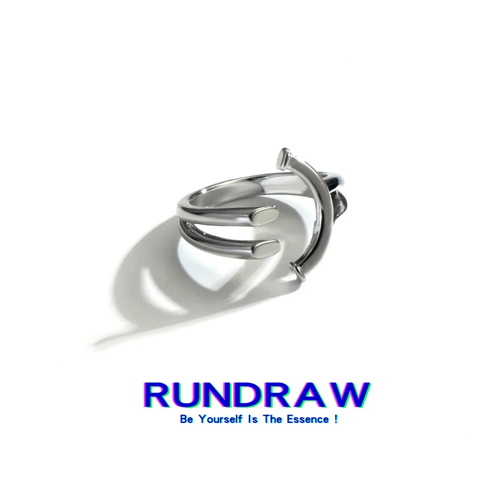 

RUNDRAW Hip Hop Punk Silver Color Women Men Hollow Smiley Face Opening Adjustable Ring For Fashion Smile Jewelry