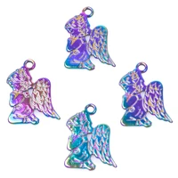 15pcslot rainbow color little girl angel praying wings feathers drop charms metal pendant for jewelry diy making accessories