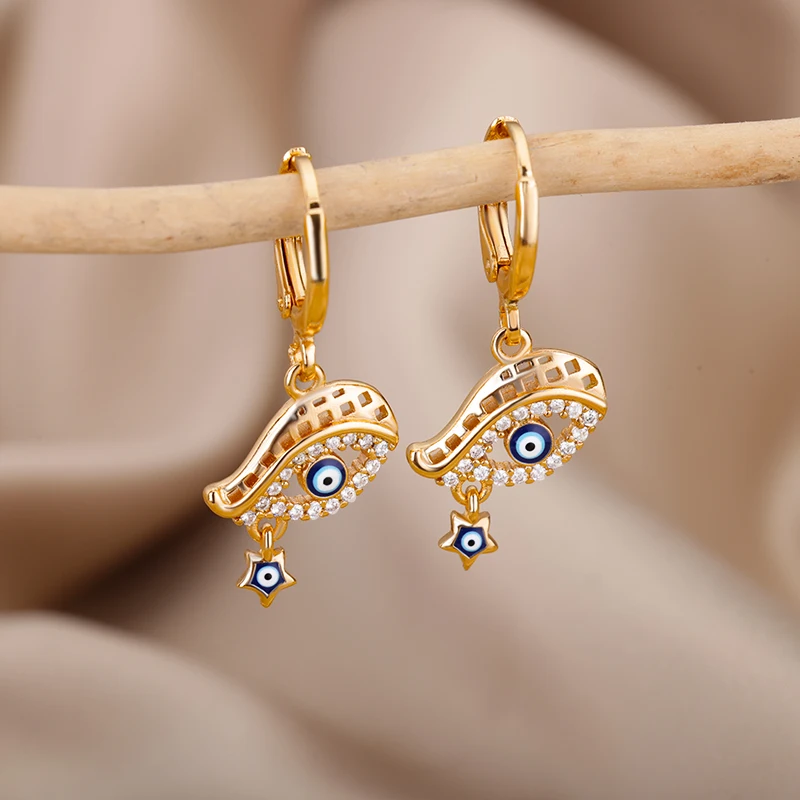 

Lucky Evil Eye Earrings for Women Stainless Steel Gold Color Turkish Drop Earrings 2022 Trend Couple Wedding Jewelry pendientes