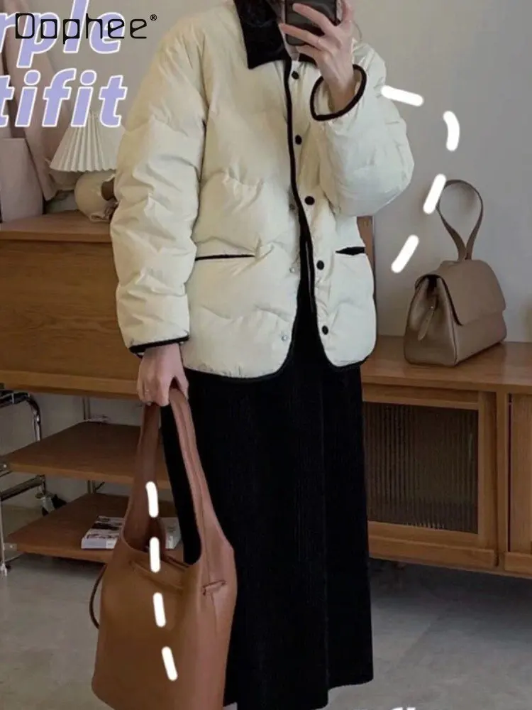 Women's Short Down Jacket Winter Thickened Winter New Fashion Elegant Polo Collar Warm White Duck Down Coat Tops for Ladies