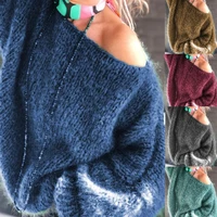 mohair pullover sweater new winter womens thickened round neck pure color loose knitwear long sleeve knit tops sueter mujer