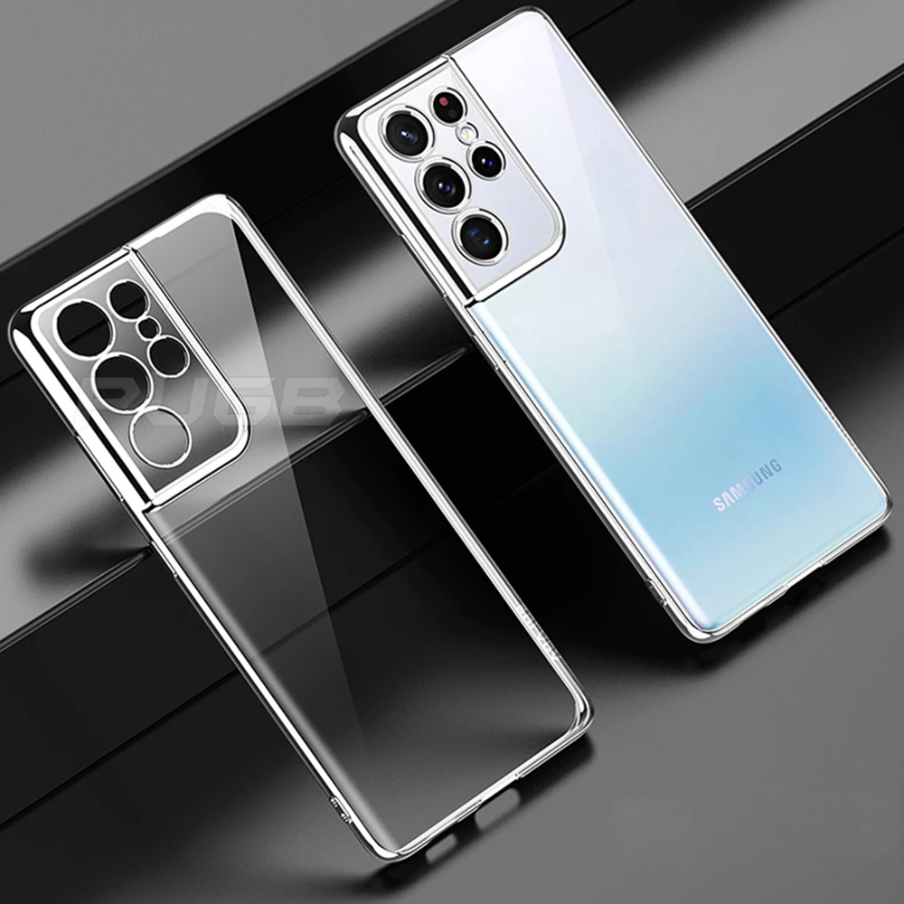 Luxury Plating Transparent Silicone Case for Samsung Galaxy S22 S21 S20 Plus Ultra S21ultra S21plus S22ultra S22plus Clear Cover