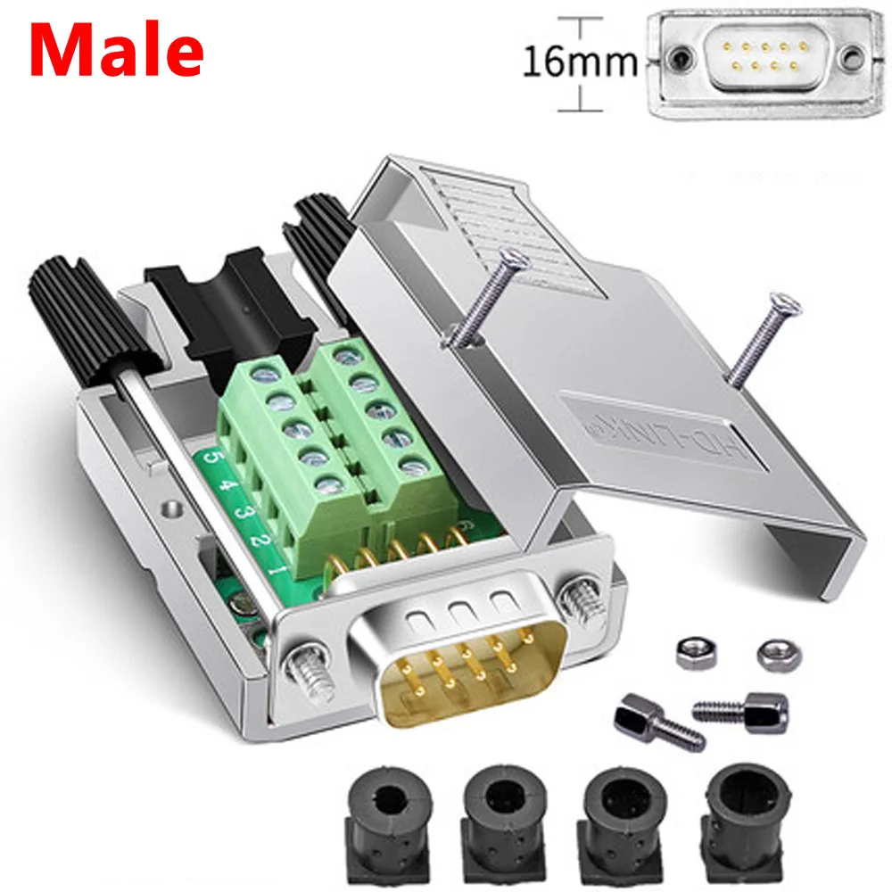 

1pcs DB9 COM RS232 transfer-free Signals terminals Male Female metal shell Thickened PCB board connector 9Pin
