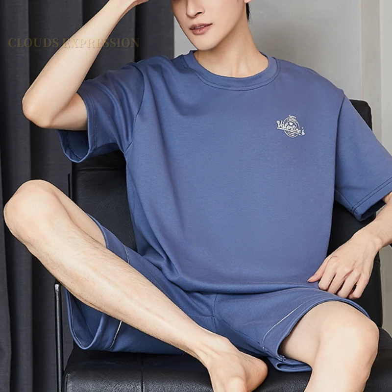 Пижамный комплект Pjs мужской с коротким рукавом трикотажный клетчатая Пижама