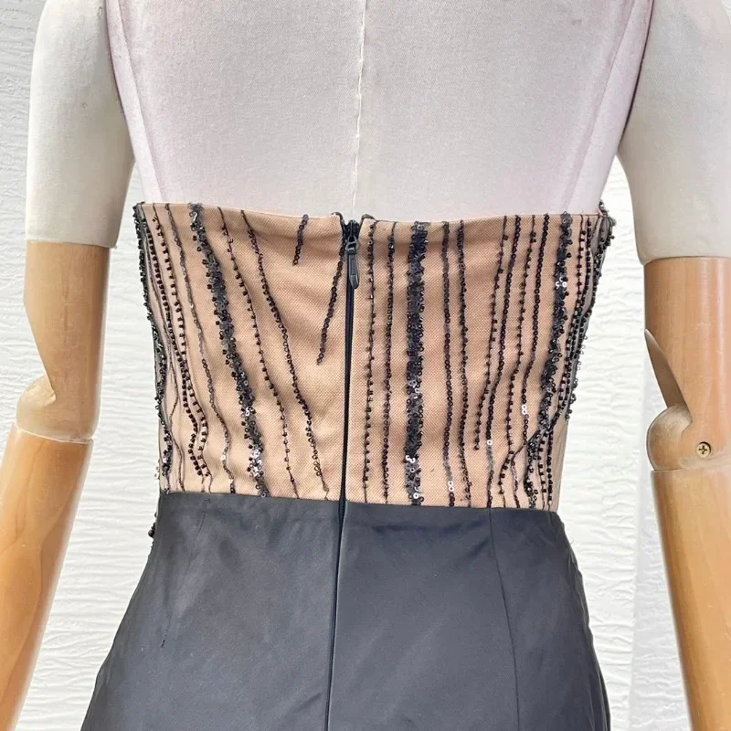 Женские платья макси без рукавов с бисером вечерние черные блестками новый