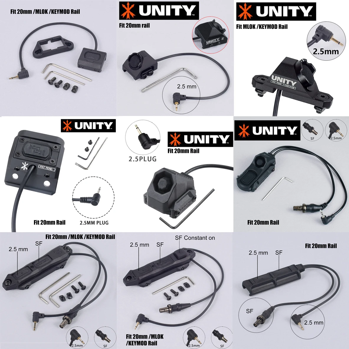 Фото Кнопка-переключатель UNITY Switch 2.5mm Plugs ModButton Pressure Remote Switch для планки Mlok Keymod 20mm, совместимая с сериями Surefire M300, M600, M951, DBAL-A2, PEQ15 №2