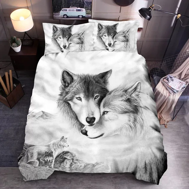 

Grey Wolf Bedding Set Adults Boys Wolves Animal Duvet Cover Bed Sets King Queen Size Cool Bedclothes Decor Home