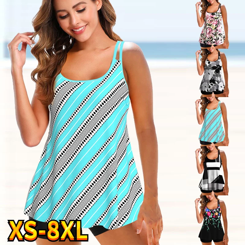 

Women 2022 Summer Sexy Two Piece Tankini Tie-dyed Swimsuit Female Large Size Print Bikini Set Lady Beach Wear Bath Suit XS-8XL