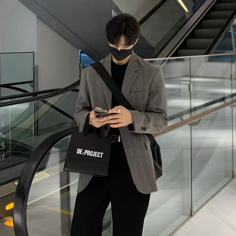 

Мужской повседневный Блейзер, свободная модная трендовая куртка, уличная одежда в западном стиле, пальто серого/коричневого цвета, 2023