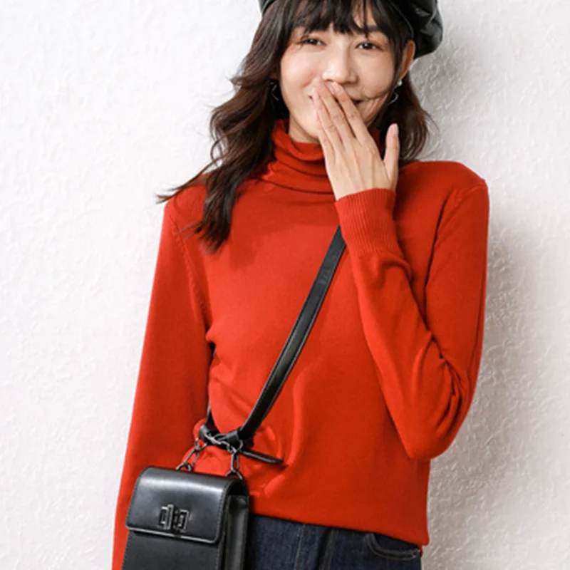 

Autumn And Winter Sweater High Neck Slim Basic Pullover Fashion Korean Knitted Top Bottom Women's Sweater Elastic Women's Wear