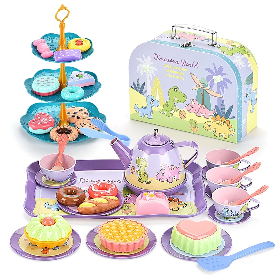 

Детский игровой набор для послеобеденного чая, чехол для переноски, металлический жестяной чайник, десерт, мини кухня, ролевые Игрушки для д...