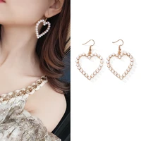 2022 trendy summer cute vintage pearl heart earrings for women grils retro dangle earring korean fashion drop pendientes mujer