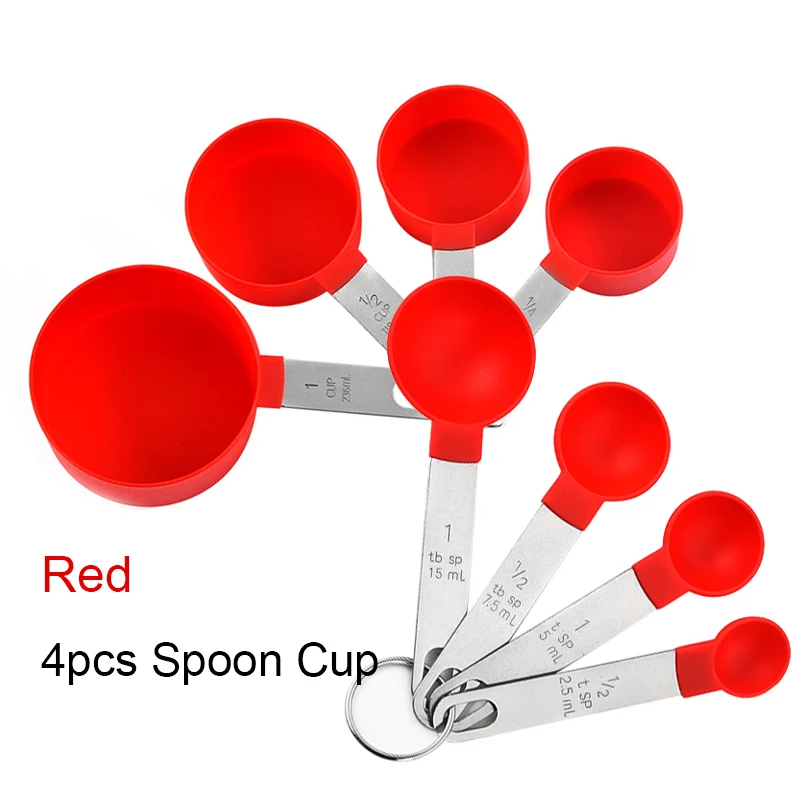 Мерный набор ложек, 4/8 шт., пластик, черный/красный/синий/голубой/серый