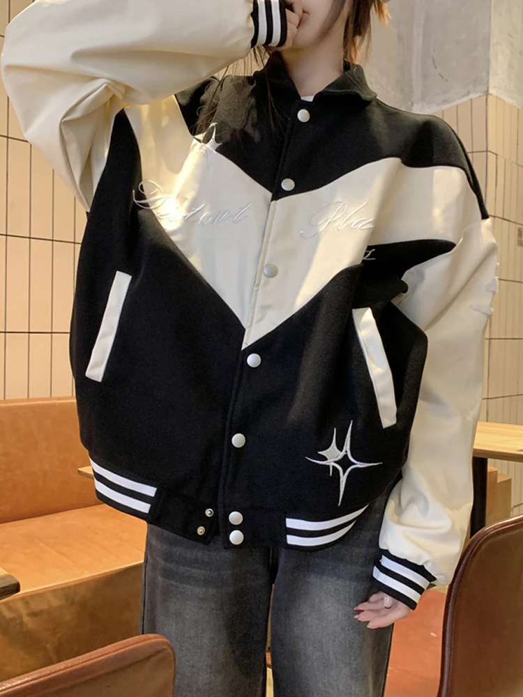 Винтажная однобортная куртка в стиле Харадзюку с контрастными цветами