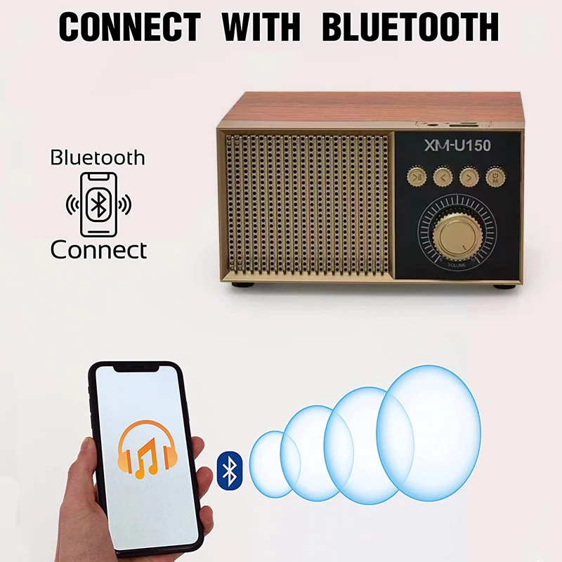 Портативный ретро радио fm-приемник деревянный Bluetooth динамик сабвуфер USB/TF/AUX MP3