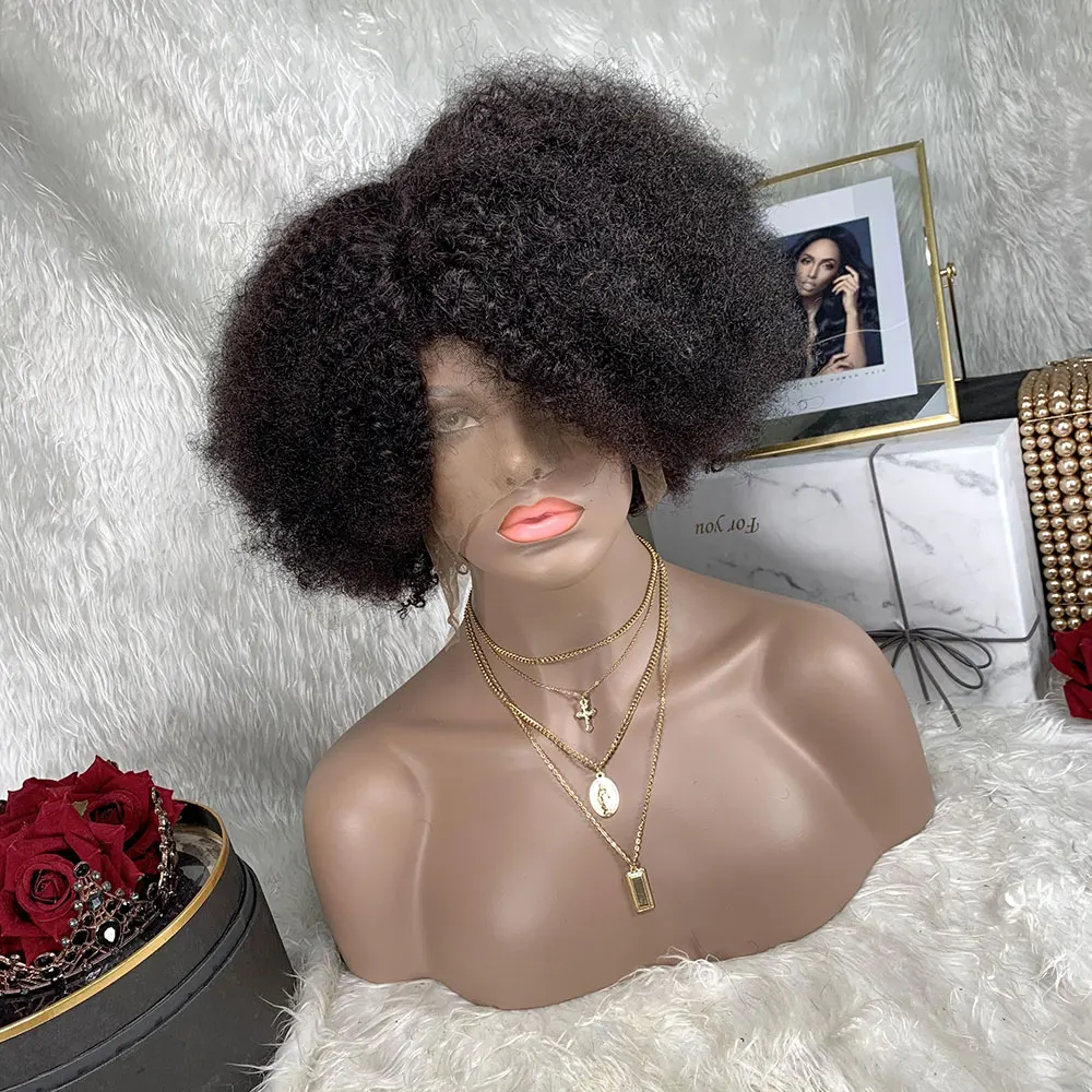 TOOCCI Afro Kinky Curly Wigs 100% Human Hair Wave Remy Wigs for Women Glueless Natural Pour Les Femmes Noir Perruque Courte