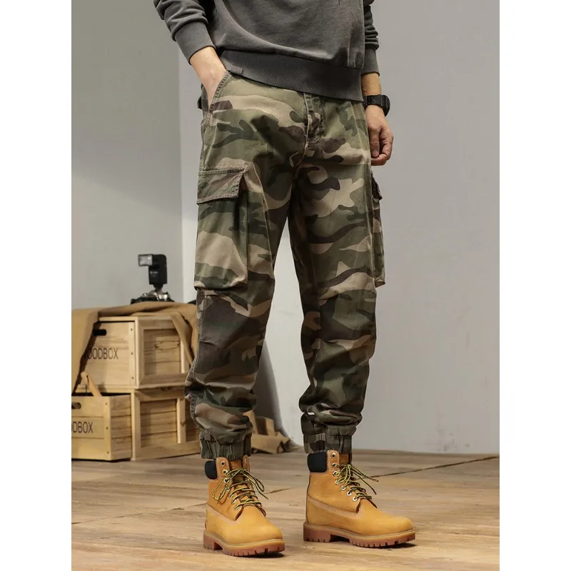 

Spring Summer Camouflage Cargo Pants Men Multi-Pockets Workwear Baggy Joggers Army Military Cotton Casual Tactical Trousers
