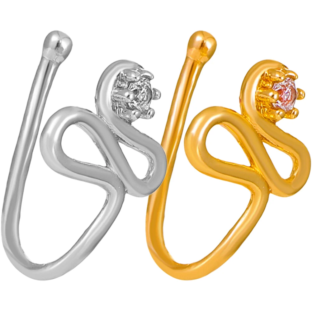 

2pcs Non Nose Rings Bling Nose Cuffs Metal Fake Nose Hoops Jewelry