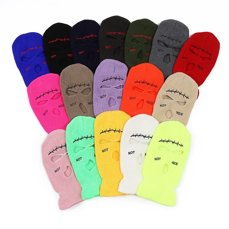 

3 Holes Embroidery Letter Halloween Funny Knitting Balaclava Windproof Autumn Winter Hip Hop Unisex Skiing Ski Cap Beanie
