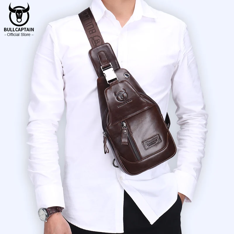 Модные мужские нагрудные сумки BULLCAPTAIN кожаная Повседневная деловая сумка через