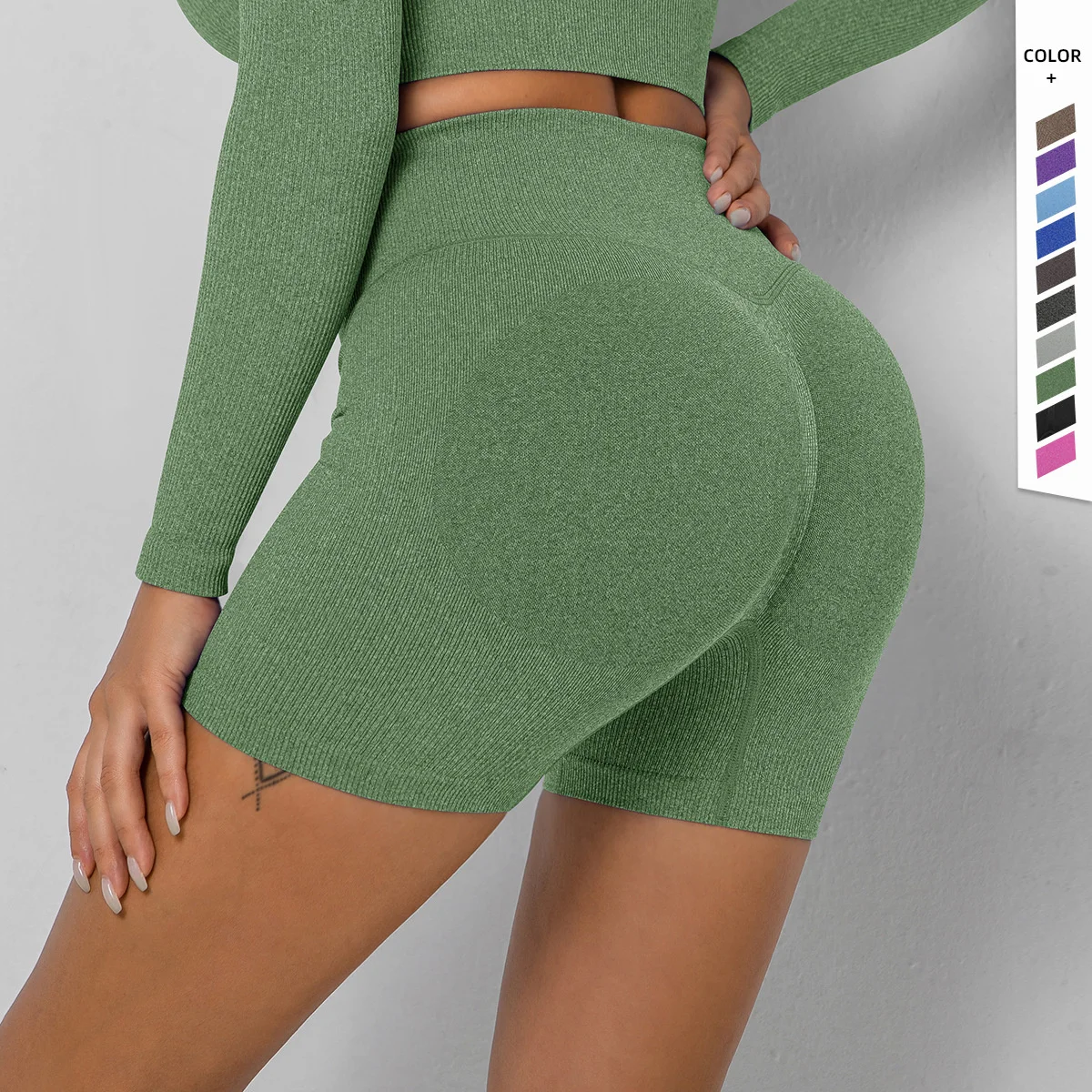

New Thread Seamless Knitting Fitness Sports Shorts Yoga Suit High Waist Peach Cocked Hips Running Three-part Shorts Female