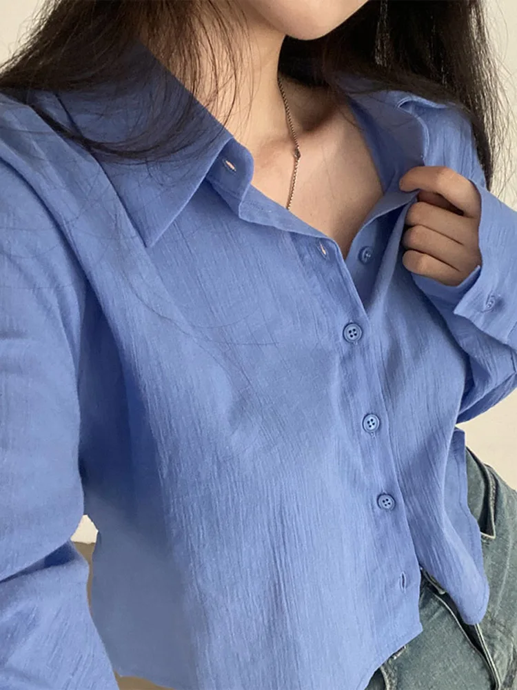 Летняя женская повседневная рубашка летняя однотонная с лацканами на спине
