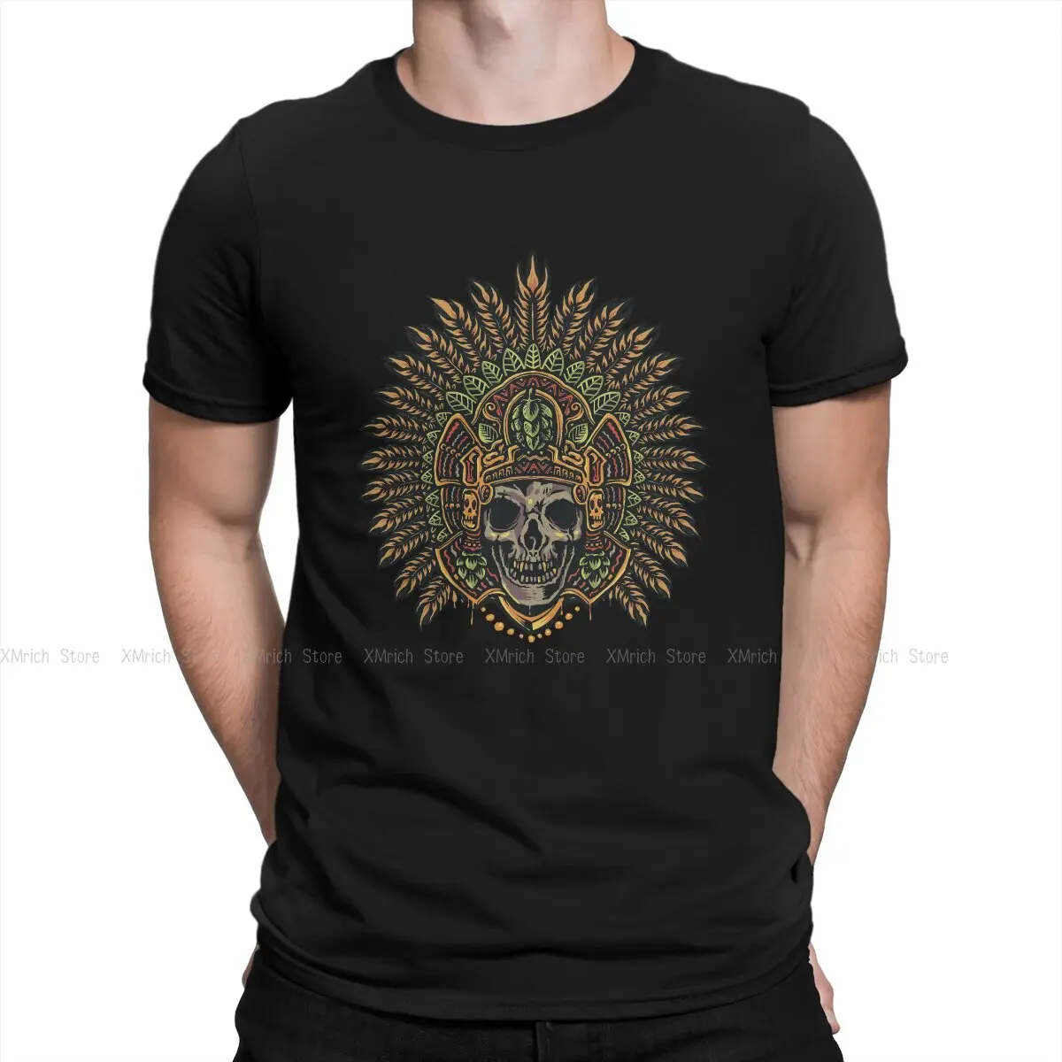 

Mayan Aztec Skull Classic T-Shirt Men Ancient Skull Skeleton Vintage Cotton Tees Crewneck Short Sleeve T Shirts Summer Tops