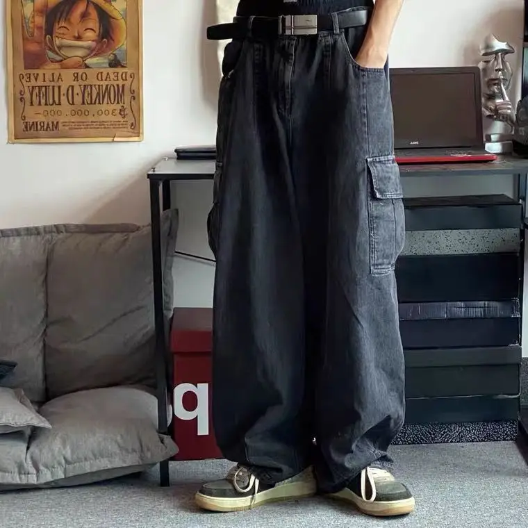 2023 Men's Fashion Casual Streetwear Baggy Jeans Male Denim Pants Black Wide Leg Jean Loose Korean Hip Hop Trousers