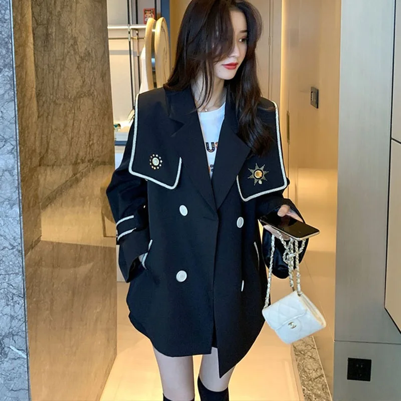 

Женский весенний тонкий белый пиджак с вышивкой, двубортный Дизайнерский Костюм, Ностальгический свободный пиджак белого цвета