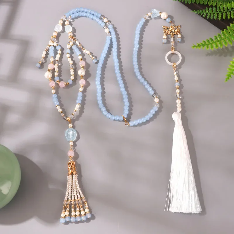 Ожерелье из синих бусин в винтажном стиле новая китайская мода аксессуары для