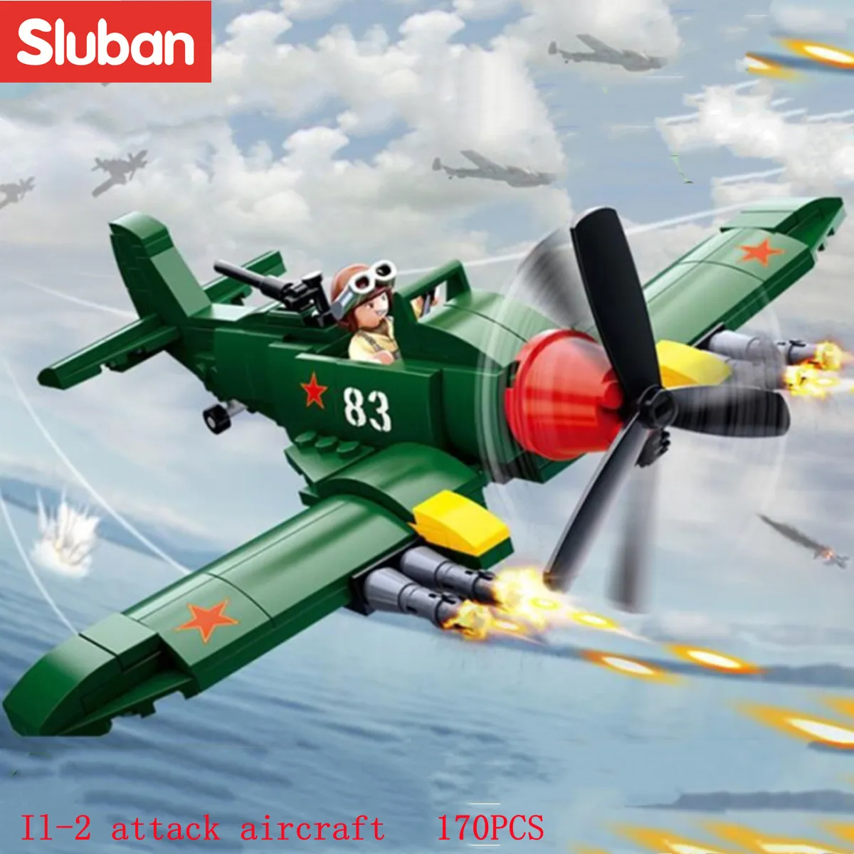 

Sluban Building Block Toys Military WW2 Ilyushin II-2 Fighter Jet 170PCS Bricks B0683 Attacking Plane Fit With Leading Brands